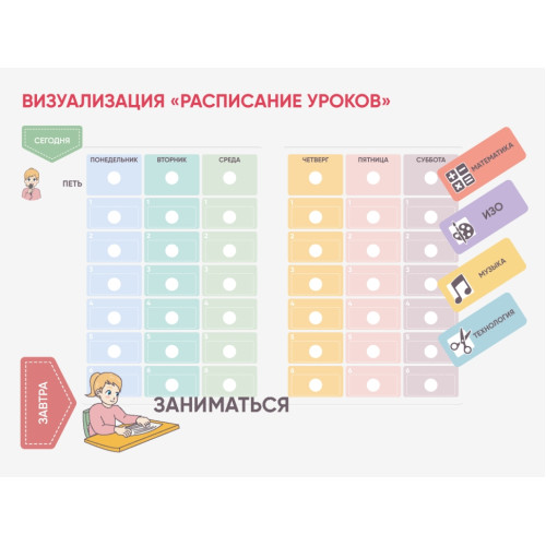 Карточки ПЭКС: визуальные опоры «Расписание уроков» (начальная школа)